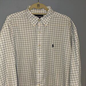 Ralph Lauren Golf XL Men Button Down Shirt Tilden, White w/bl check, Cotton